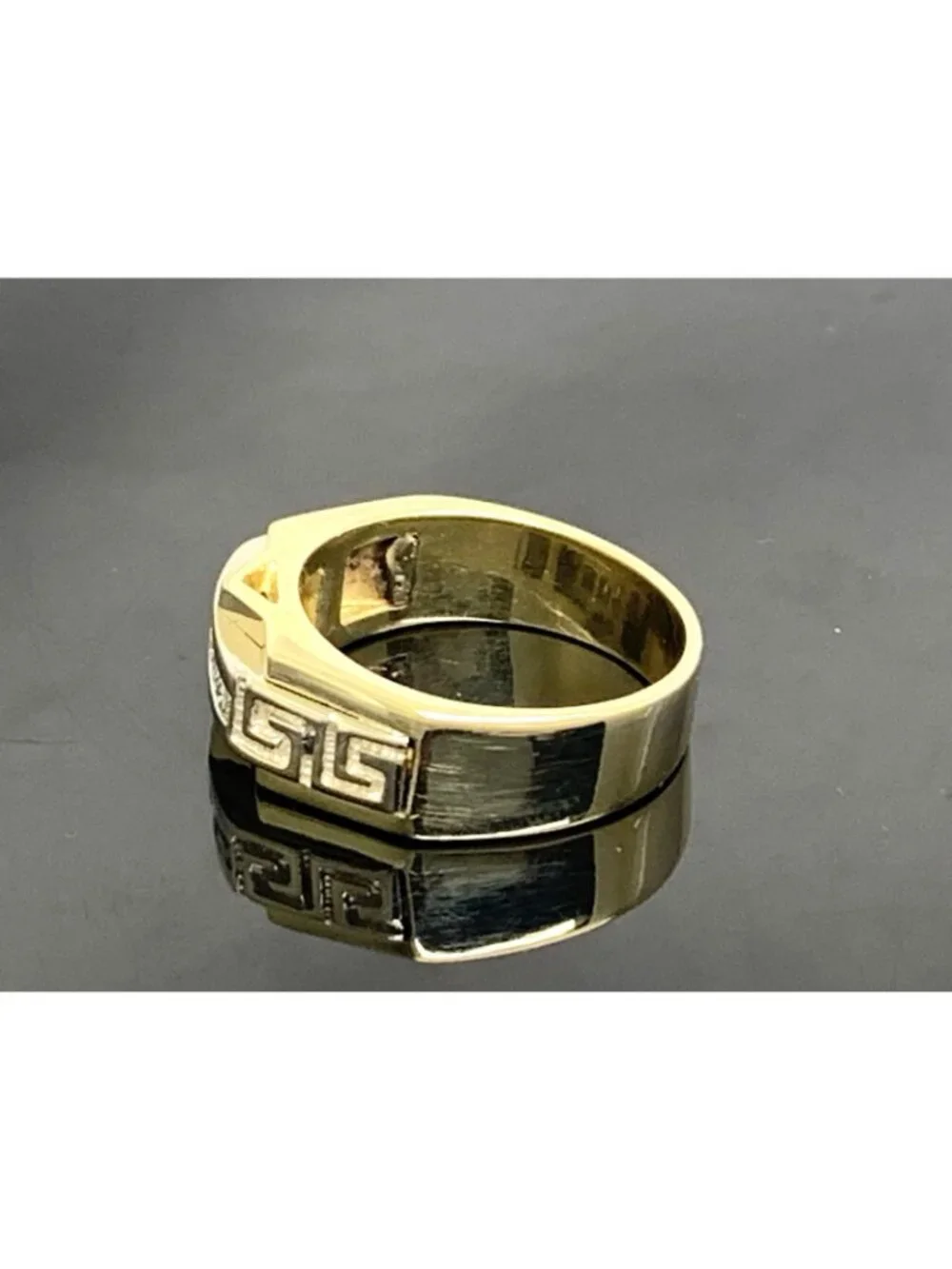 Men's Ring 14k Yellow Gold Diamond 0.25ctw Statement Greek Key Pattern Size 11.5